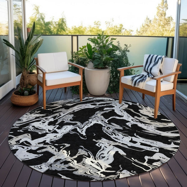 Homeroots 3' Artichoke Green And Ivory Abstract Washable Rug For Indoor And Outdoor Use - Stylish And Durable 8' Round Polyester 600068