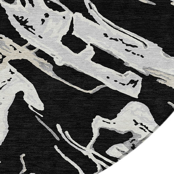 Homeroots 3' Artichoke Green And Ivory Abstract Washable Rug For Indoor And Outdoor Use - Stylish And Durable 8' Round Polyester 600068