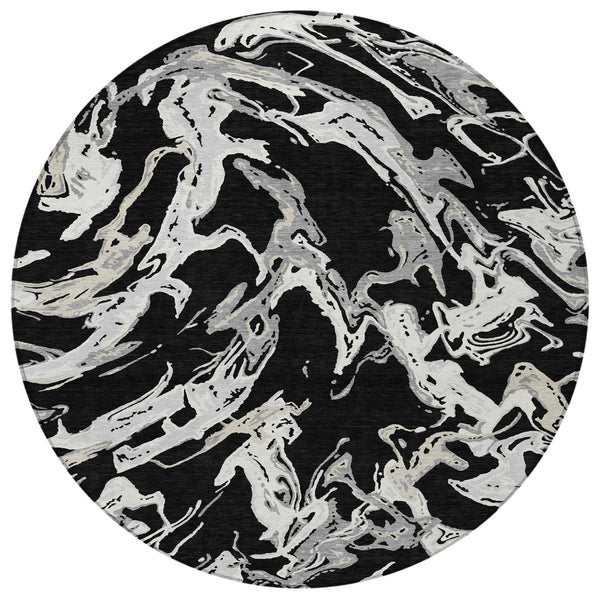 Homeroots 3' Artichoke Green And Ivory Abstract Washable Rug For Indoor And Outdoor Use - Stylish And Durable 8' Round Polyester 600068