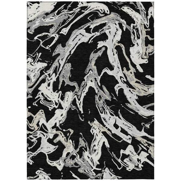 HomeRoots 5' Modern Black and Gray Abstract Area Rug - Durable, Washable Design for Indoor and Outdoor Spaces 8' X 10' 600069