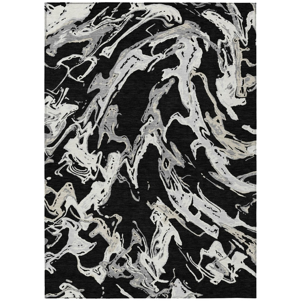 HomeRoots 9' X 12' Stylish Black and Gray Abstract Washable Area Rug for Indoor and Outdoor Versatility 600070
