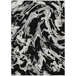HomeRoots 9' X 12' Stylish Black and Gray Abstract Washable Area Rug for Indoor and Outdoor Versatility 600070
