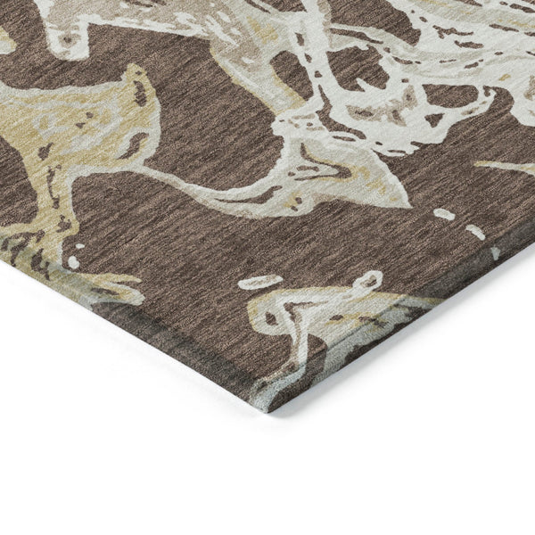 Homeroots 3' Artichoke Green And Ivory Abstract Washable Rug For Indoor And Outdoor Use - Stylish And Durable 3' X 5' Polyester 600072