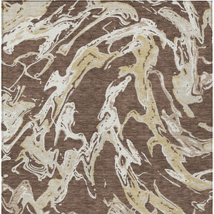 Homeroots 3' Artichoke Green And Ivory Abstract Washable Rug For Indoor And Outdoor Use - Stylish And Durable 5' X 8' Polyester 600073