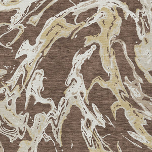 Homeroots 3' Artichoke Green And Ivory Abstract Washable Rug For Indoor And Outdoor Use - Stylish And Durable 5' X 8' Polyester 600073