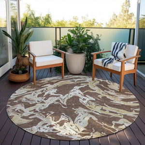 Homeroots 3' Artichoke Green And Ivory Abstract Washable Rug For Indoor And Outdoor Use - Stylish And Durable 8' Round Polyester 600074
