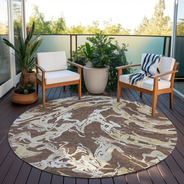 Homeroots 3' Artichoke Green And Ivory Abstract Washable Rug For Indoor And Outdoor Use - Stylish And Durable 8' Round Polyester 600074