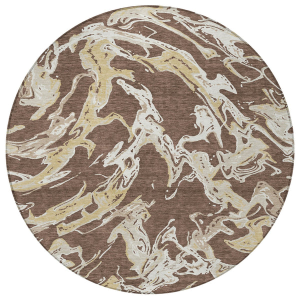 Homeroots 3' Artichoke Green And Ivory Abstract Washable Rug For Indoor And Outdoor Use - Stylish And Durable 8' Round Polyester 600074
