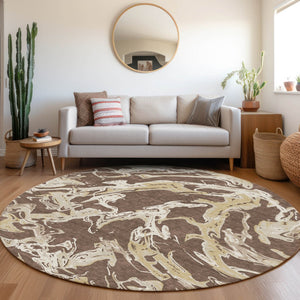 Homeroots 3' Artichoke Green And Ivory Abstract Washable Rug For Indoor And Outdoor Use - Stylish And Durable 8' Round Polyester 600074