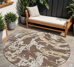 Homeroots 3' Artichoke Green And Ivory Abstract Washable Rug For Indoor And Outdoor Use - Stylish And Durable 8' Round Polyester 600074