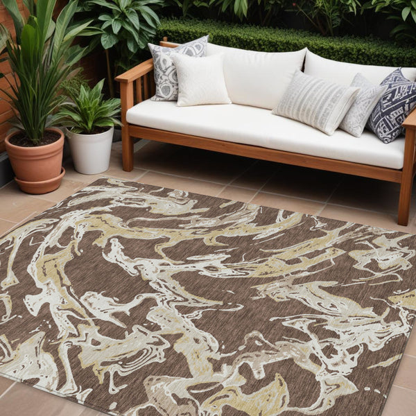 Homeroots 3' Artichoke Green And Ivory Abstract Washable Rug For Indoor And Outdoor Use - Stylish And Durable 8' X 10' Polyester 600075