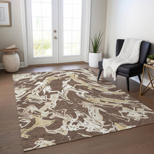 Homeroots 3' Artichoke Green And Ivory Abstract Washable Rug For Indoor And Outdoor Use - Stylish And Durable 8' X 10' Polyester 600075
