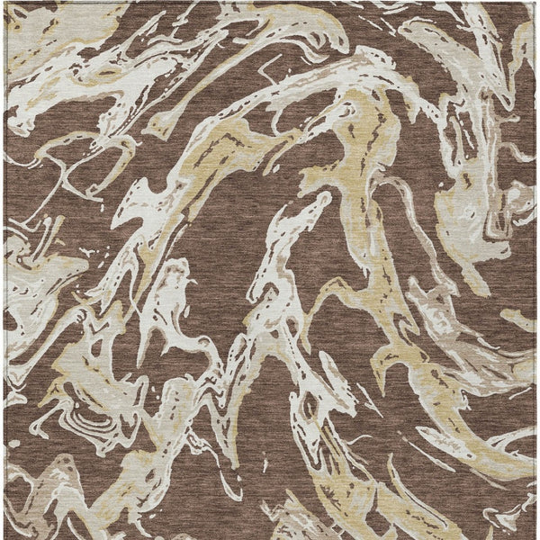 Homeroots 3' Artichoke Green And Ivory Abstract Washable Rug For Indoor And Outdoor Use - Stylish And Durable 9' X 12' Polyester 600076
