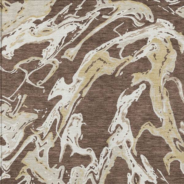 Homeroots 3' Artichoke Green And Ivory Abstract Washable Rug For Indoor And Outdoor Use - Stylish And Durable 9' X 12' Polyester 600076