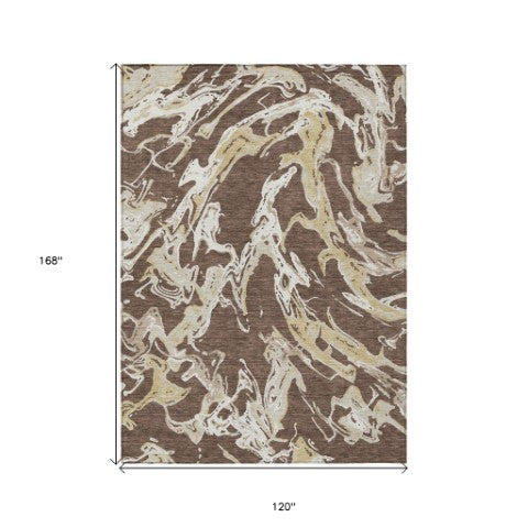 Homeroots 3' Artichoke Green And Ivory Abstract Washable Rug For Indoor And Outdoor Use - Stylish And Durable 10' X 14' Polyester 600077