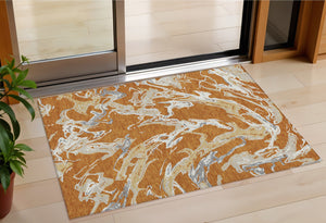 Homeroots 3' Artichoke Green And Ivory Abstract Washable Rug For Indoor And Outdoor Use - Stylish And Durable 3' X 5' Polyester 600078