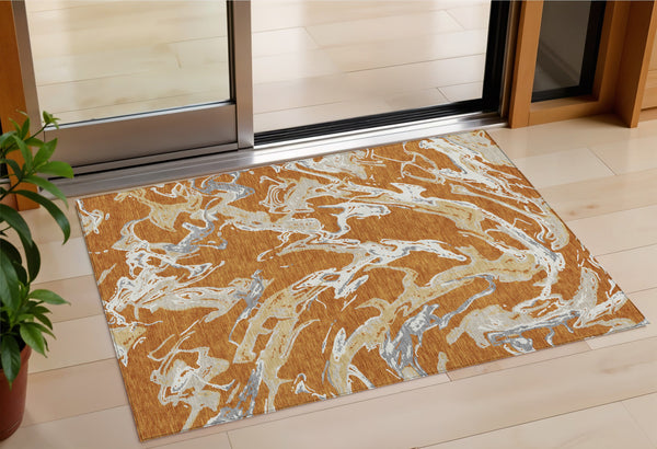 Homeroots 3' Artichoke Green And Ivory Abstract Washable Rug For Indoor And Outdoor Use - Stylish And Durable 3' X 5' Polyester 600078