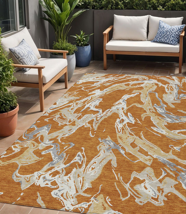 Homeroots 3' Artichoke Green And Ivory Abstract Washable Rug For Indoor And Outdoor Use - Stylish And Durable 5' X 8' Polyester 600079