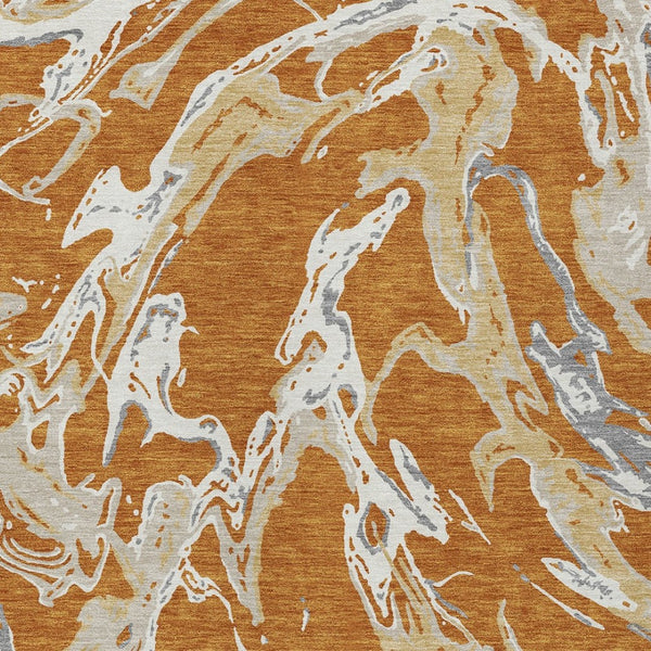 Homeroots 3' Artichoke Green And Ivory Abstract Washable Rug For Indoor And Outdoor Use - Stylish And Durable 5' X 8' Polyester 600079