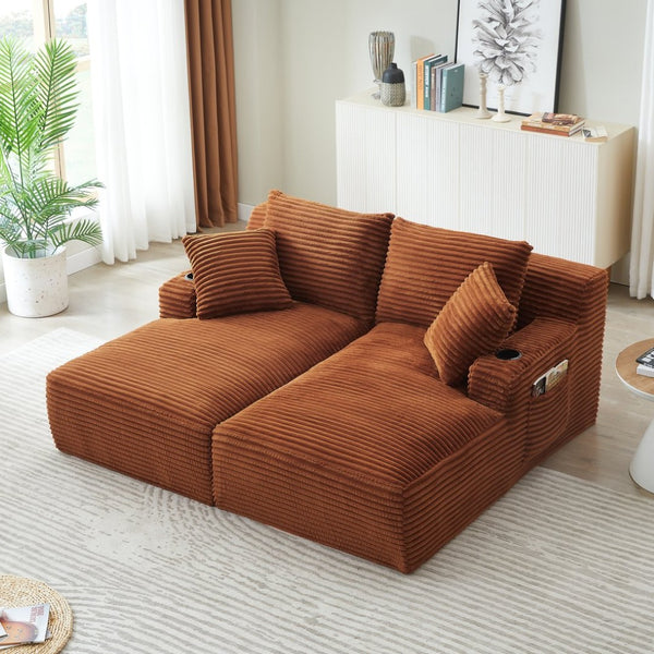 English Elm Compressible Corduroy Sleeper Loveseat with Cupholders Ready in 72 Hours No Assembly Orange W2339P411865