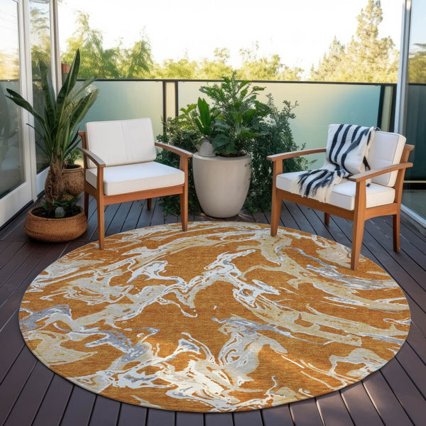 Homeroots 3' Artichoke Green And Ivory Abstract Washable Rug For Indoor And Outdoor Use - Stylish And Durable 8' Round Polyester 600080