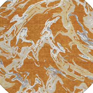 Homeroots 3' Artichoke Green And Ivory Abstract Washable Rug For Indoor And Outdoor Use - Stylish And Durable 8' Round Polyester 600080