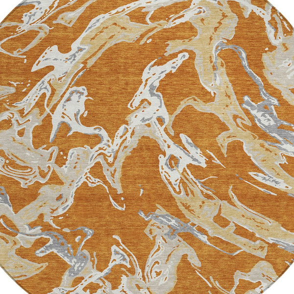 Homeroots 3' Artichoke Green And Ivory Abstract Washable Rug For Indoor And Outdoor Use - Stylish And Durable 8' Round Polyester 600080