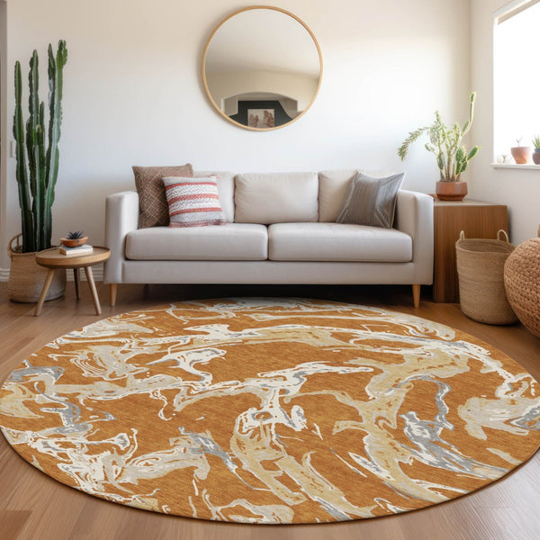 Homeroots 3' Artichoke Green And Ivory Abstract Washable Rug For Indoor And Outdoor Use - Stylish And Durable 8' Round Polyester 600080