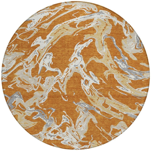 Homeroots 3' Artichoke Green And Ivory Abstract Washable Rug For Indoor And Outdoor Use - Stylish And Durable 8' Round Polyester 600080