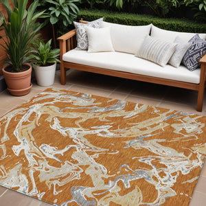 Homeroots 3' Artichoke Green And Ivory Abstract Washable Rug For Indoor And Outdoor Use - Stylish And Durable 9' X 12' Polyester 600082