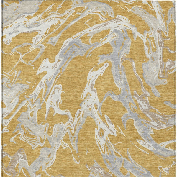 Homeroots 3' Artichoke Green And Ivory Abstract Washable Rug For Indoor And Outdoor Use - Stylish And Durable 3' X 5' Polyester 600084