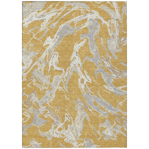 HomeRoots 5' Stylish Gold Gray Ivory Abstract Area Rug - Washable, Durable, Indoor/Outdoor Versatile Design 5' X 8' 600085