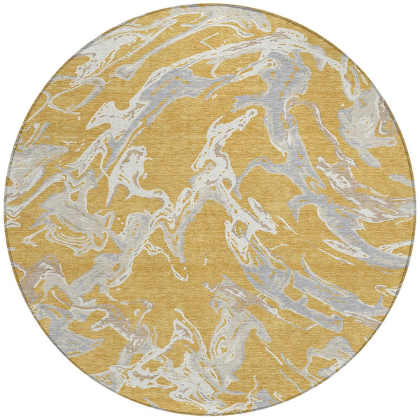 Homeroots 3' Artichoke Green And Ivory Abstract Washable Rug For Indoor And Outdoor Use - Stylish And Durable 8' Round Polyester 600086