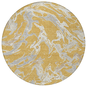 Homeroots 3' Artichoke Green And Ivory Abstract Washable Rug For Indoor And Outdoor Use - Stylish And Durable 8' Round Polyester 600086