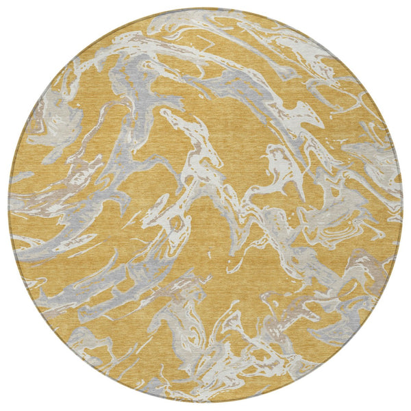 Homeroots 3' Artichoke Green And Ivory Abstract Washable Rug For Indoor And Outdoor Use - Stylish And Durable 8' Round Polyester 600086