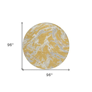 Homeroots 3' Artichoke Green And Ivory Abstract Washable Rug For Indoor And Outdoor Use - Stylish And Durable 8' Round Polyester 600086