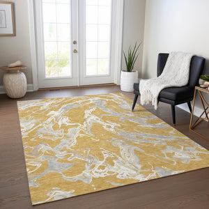 Homeroots 3' Artichoke Green And Ivory Abstract Washable Rug For Indoor And Outdoor Use - Stylish And Durable 8' X 10' Polyester 600087