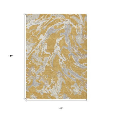 Homeroots 3' Artichoke Green And Ivory Abstract Washable Rug For Indoor And Outdoor Use - Stylish And Durable 9' X 12' Polyester 600088