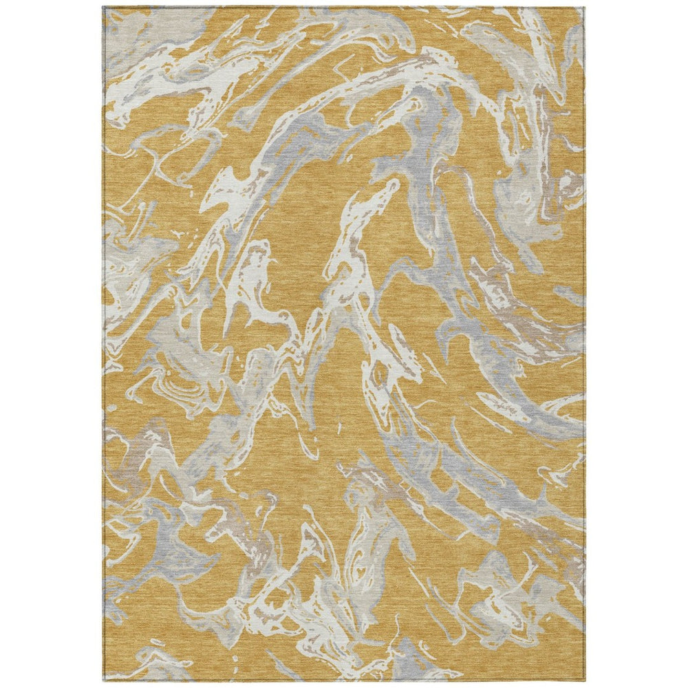 HomeRoots 5' Stylish Gold Gray Ivory Abstract Area Rug - Washable, Durable, Indoor/Outdoor Versatile Design 10' X 14' 600089