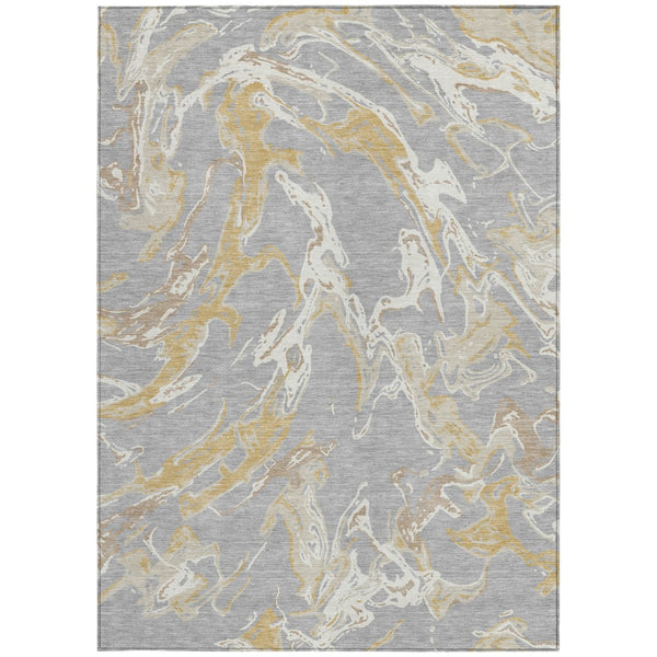 Homeroots 3' Artichoke Green And Ivory Abstract Washable Rug For Indoor And Outdoor Use - Stylish And Durable 3' X 5' Polyester 600090