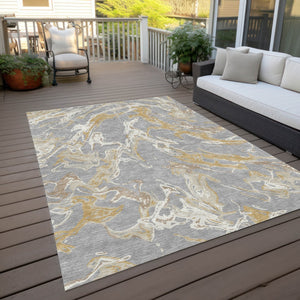 Homeroots 3' Artichoke Green And Ivory Abstract Washable Rug For Indoor And Outdoor Use - Stylish And Durable 3' X 5' Polyester 600090