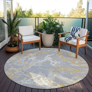 Homeroots 3' Artichoke Green And Ivory Abstract Washable Rug For Indoor And Outdoor Use - Stylish And Durable 8' Round Polyester 600092