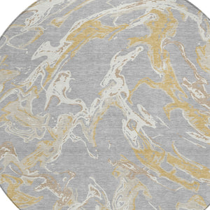 Homeroots 3' Artichoke Green And Ivory Abstract Washable Rug For Indoor And Outdoor Use - Stylish And Durable 8' Round Polyester 600092