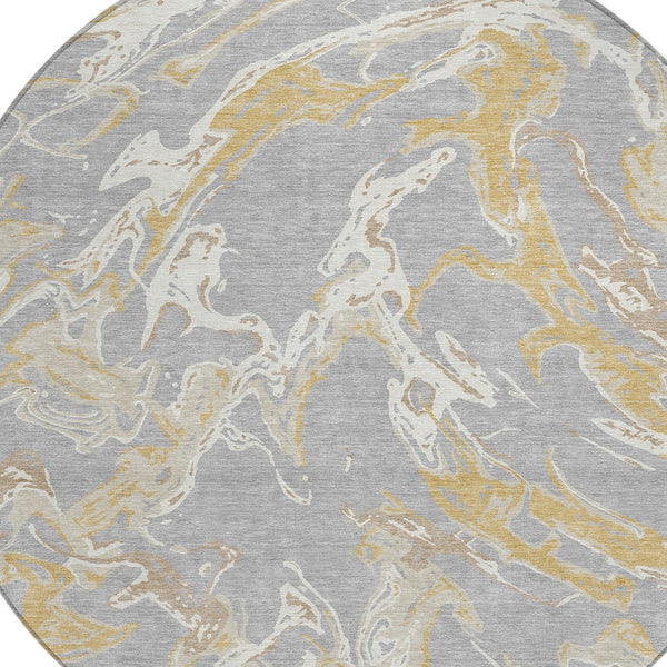 Homeroots 3' Artichoke Green And Ivory Abstract Washable Rug For Indoor And Outdoor Use - Stylish And Durable 8' Round Polyester 600092