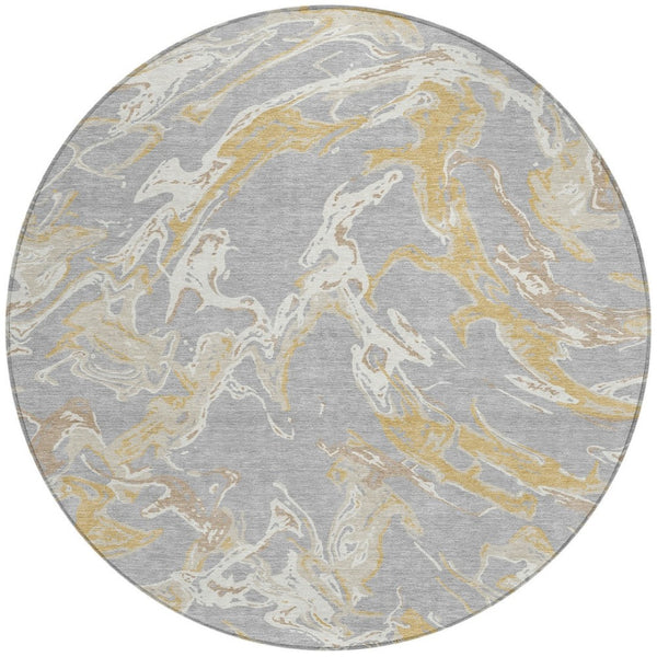 Homeroots 3' Artichoke Green And Ivory Abstract Washable Rug For Indoor And Outdoor Use - Stylish And Durable 8' Round Polyester 600092