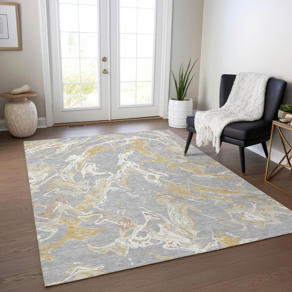 Homeroots 3' Artichoke Green And Ivory Abstract Washable Rug For Indoor And Outdoor Use - Stylish And Durable 8' X 10' Polyester 600093