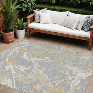 Homeroots 3' Artichoke Green And Ivory Abstract Washable Rug For Indoor And Outdoor Use - Stylish And Durable 10' X 14' Polyester 600095