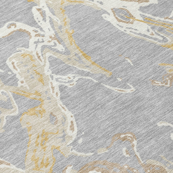 Homeroots 3' Artichoke Green And Ivory Abstract Washable Rug For Indoor And Outdoor Use - Stylish And Durable 10' X 14' Polyester 600095