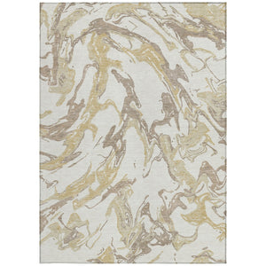 Homeroots 3' Artichoke Green And Ivory Abstract Washable Rug For Indoor And Outdoor Use - Stylish And Durable 3' X 5' Polyester 600096