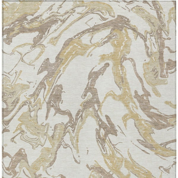 Homeroots 3' Artichoke Green And Ivory Abstract Washable Rug For Indoor And Outdoor Use - Stylish And Durable 5' X 8' Polyester 600097
